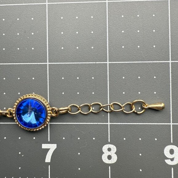 Gold-Tone Chain Bracelet With Blue & Turquoise Faceted Accents Adjustable Clasp - Picture 6 of 6